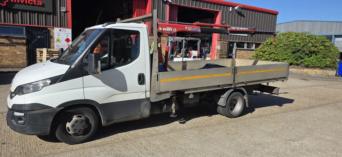 3.5 tonne Iveco Daily dropside HIAB van with vehicle-mounted crane, used for small HIAB hire across Kent
